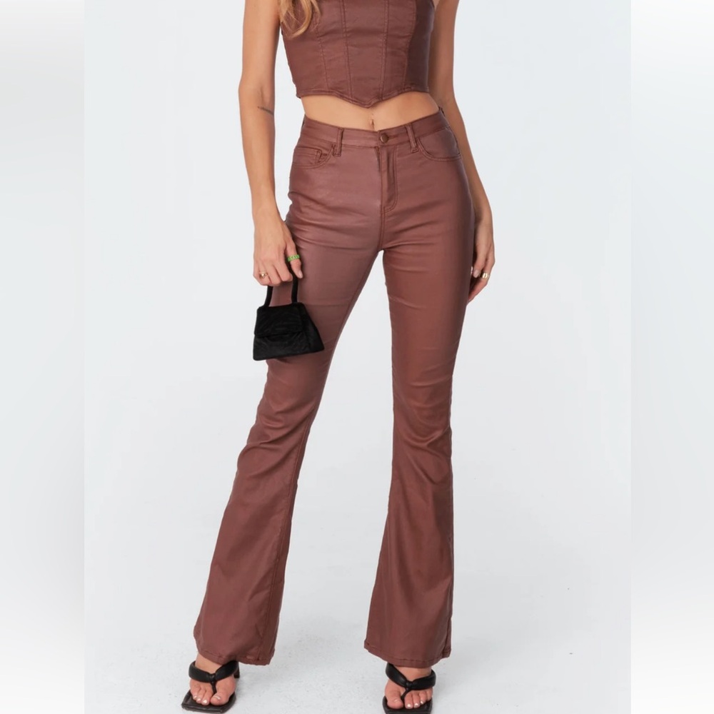Brown edikted faux leather pants